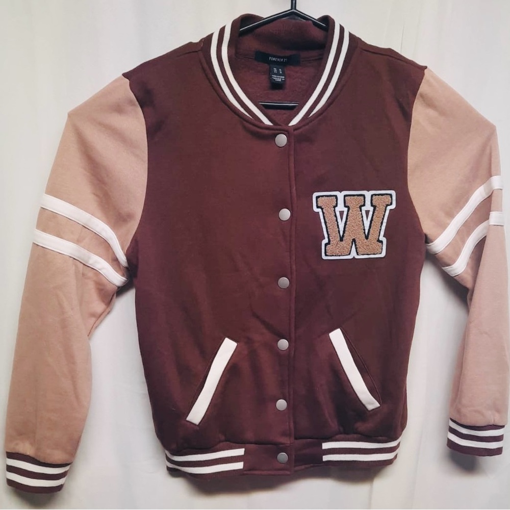 Forever 21 Brown and Tan Varsity Jacket with Classic Design